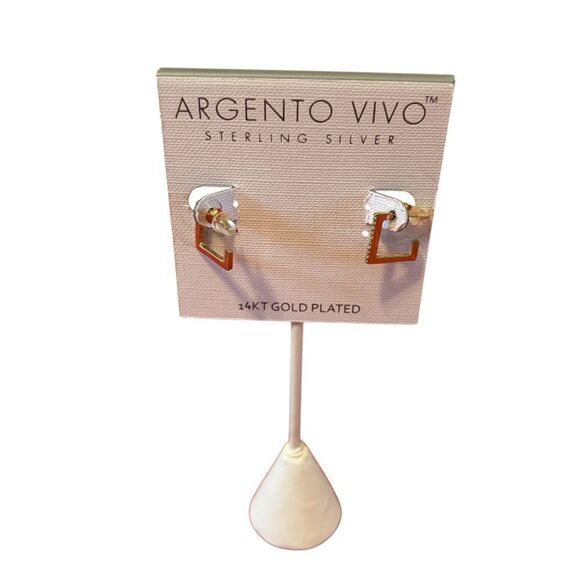 Argento Vivo Sterling Silver 14 KT Gold Plated Square Earrings w/Pave Crystals. - Picture 1 of 6